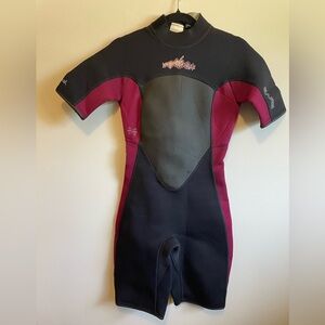 BARE-Jobe Women's Shorty Wetsuit Berry and Black Color Fits Size 7-8